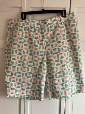 Talbots Women's Pastel Patterned Bermuda Shorts - White with Pink, Green & Blue